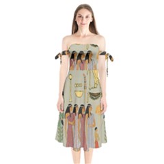 Egyptian Paper Women Child Owl Shoulder Tie Bardot Midi Dress by Sapixe