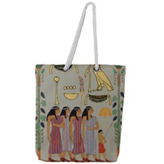 Egyptian Paper Women Child Owl Full Print Rope Handle Tote (large) by Sapixe