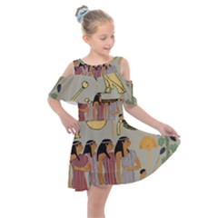 Egyptian Paper Women Child Owl Kids  Shoulder Cutout Chiffon Dress by Sapixe