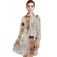 Egyptian Design Men Worker Slaves Long Sleeve Chiffon Shirt Dress