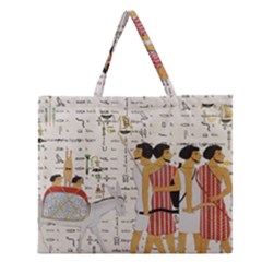 Egyptian Design Men Worker Slaves Zipper Large Tote Bag by Sapixe