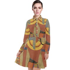 Egyptian Tutunkhamun Pharaoh Design Long Sleeve Chiffon Shirt Dress