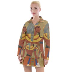 Egyptian Tutunkhamun Pharaoh Design Women s Long Sleeve Casual Dress by Sapixe