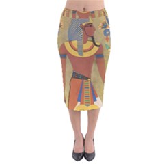 Egyptian Tutunkhamun Pharaoh Design Velvet Midi Pencil Skirt by Sapixe