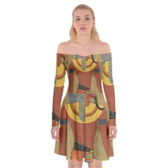 Egyptian Tutunkhamun Pharaoh Design Off Shoulder Skater Dress