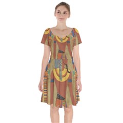 Egyptian Tutunkhamun Pharaoh Design Short Sleeve Bardot Dress by Sapixe