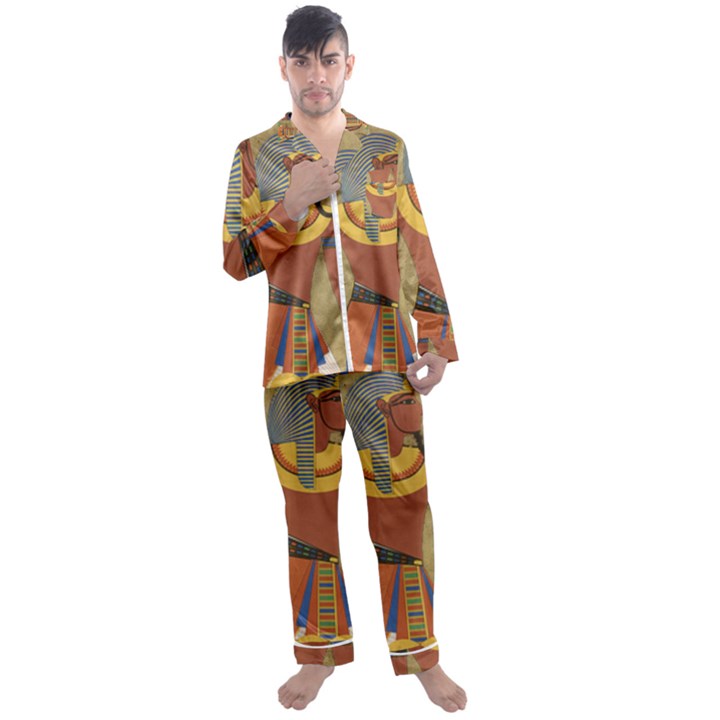 Egyptian Tutunkhamun Pharaoh Design Men s Satin Pajamas Long Pants Set