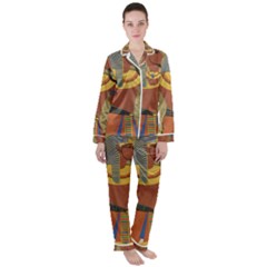 Egyptian Tutunkhamun Pharaoh Design Satin Long Sleeve Pyjamas Set