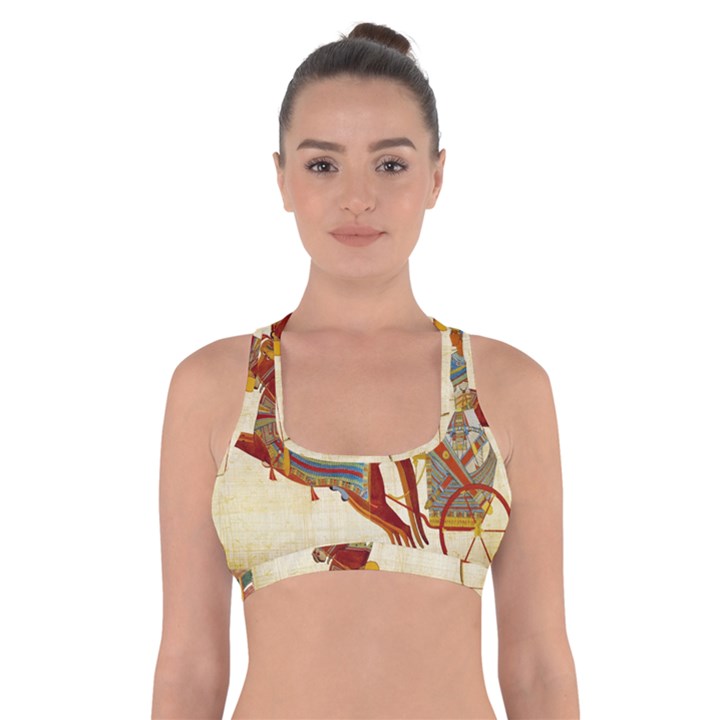 Egyptian Tutunkhamun Pharaoh Design Cross Back Sports Bra