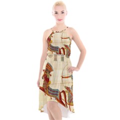 Egyptian Tutunkhamun Pharaoh Design High-low Halter Chiffon Dress  by Sapixe