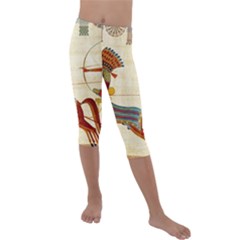 Egyptian Tutunkhamun Pharaoh Design Kids  Lightweight Velour Capri Leggings 