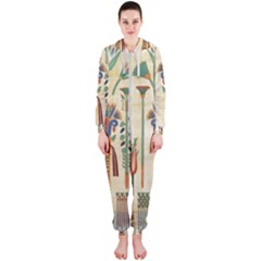 Egyptian Paper Papyrus Hieroglyphs Hooded Jumpsuit (ladies)  by Sapixe