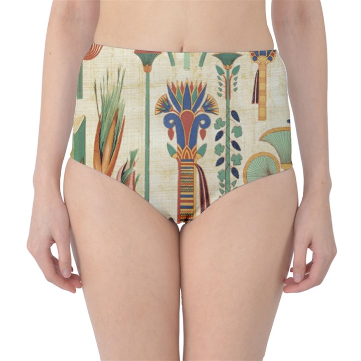 Egyptian Paper Papyrus Hieroglyphs Classic High-Waist Bikini Bottoms