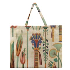 Egyptian Paper Papyrus Hieroglyphs Zipper Large Tote Bag by Sapixe