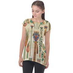 Egyptian Paper Papyrus Hieroglyphs Cap Sleeve High Low Top by Sapixe