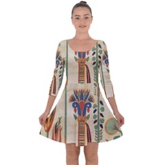 Egyptian Paper Papyrus Hieroglyphs Quarter Sleeve Skater Dress by Sapixe