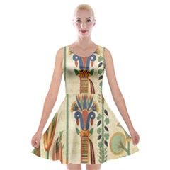 Egyptian Paper Papyrus Hieroglyphs Velvet Skater Dress by Sapixe