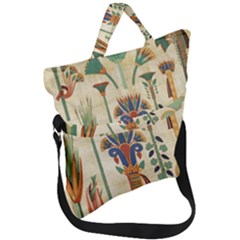 Egyptian Paper Papyrus Hieroglyphs Fold Over Handle Tote Bag by Sapixe