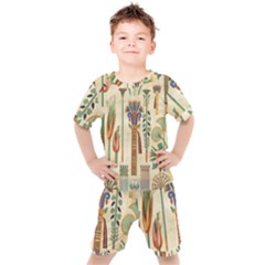 Egyptian Paper Papyrus Hieroglyphs Kids  Tee And Shorts Set by Sapixe