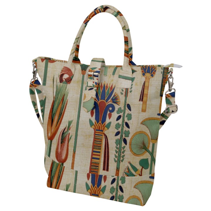 Egyptian Paper Papyrus Hieroglyphs Buckle Top Tote Bag