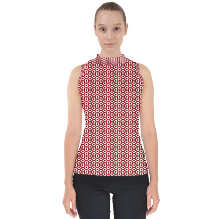 Pattern Star Backround Mock Neck Shell Top