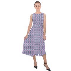 Pattern Star Flower Backround Midi Tie-back Chiffon Dress