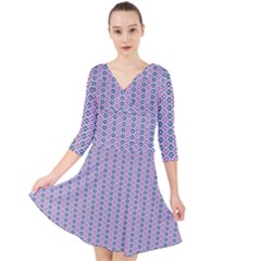 Pattern Star Flower Backround Quarter Sleeve Front Wrap Dress