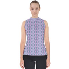 Pattern Star Flower Backround Mock Neck Shell Top