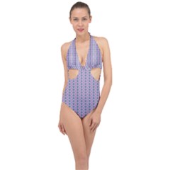 Pattern Star Flower Backround Halter Front Plunge Swimsuit