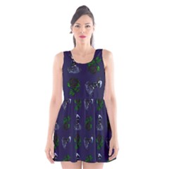 Gothic Girl Rose Blue Pattern Scoop Neck Skater Dress