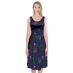 Gothic Girl Rose Blue Pattern Midi Sleeveless Dress