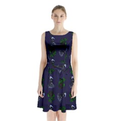 Gothic Girl Rose Blue Pattern Sleeveless Waist Tie Chiffon Dress