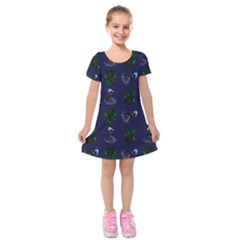 Gothic Girl Rose Blue Pattern Kids  Short Sleeve Velvet Dress