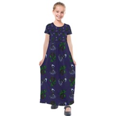 Gothic Girl Rose Blue Pattern Kids  Short Sleeve Maxi Dress