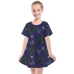 Gothic Girl Rose Blue Pattern Kids  Smock Dress