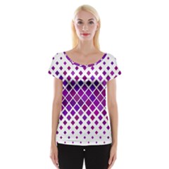 Pattern Square Purple Horizontal Cap Sleeve Top