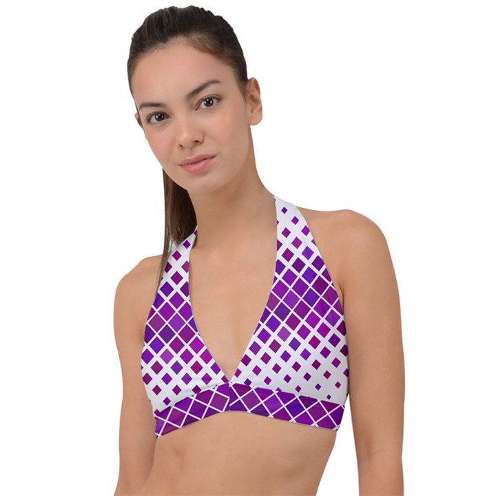 Pattern Square Purple Horizontal Halter Plunge Bikini Top