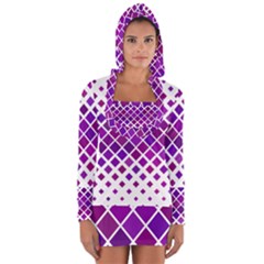 Pattern Square Purple Horizontal Long Sleeve Hooded T-shirt