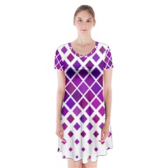 Pattern Square Purple Horizontal Short Sleeve V-neck Flare Dress by HermanTelo