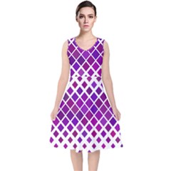 Pattern Square Purple Horizontal V-neck Midi Sleeveless Dress  by HermanTelo