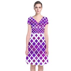 Pattern Square Purple Horizontal Short Sleeve Front Wrap Dress