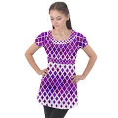 Pattern Square Purple Horizontal Puff Sleeve Tunic Top