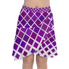 Pattern Square Purple Horizontal Chiffon Wrap Front Skirt