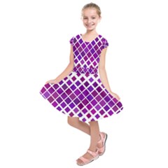 Pattern Square Purple Horizontal Kids  Short Sleeve Dress