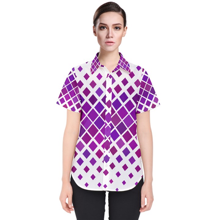 Pattern Square Purple Horizontal Women s Short Sleeve Shirt