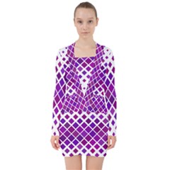 Pattern Square Purple Horizontal V-neck Bodycon Long Sleeve Dress by HermanTelo