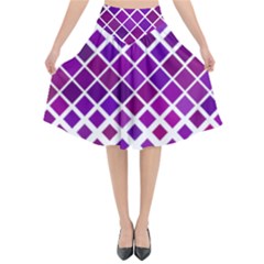 Pattern Square Purple Horizontal Flared Midi Skirt