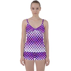 Pattern Square Purple Horizontal Tie Front Two Piece Tankini by HermanTelo