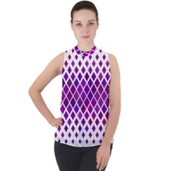 Pattern Square Purple Horizontal Mock Neck Chiffon Sleeveless Top by HermanTelo