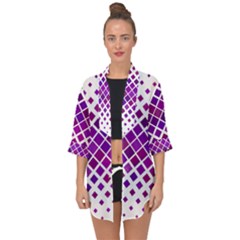 Pattern Square Purple Horizontal Open Front Chiffon Kimono